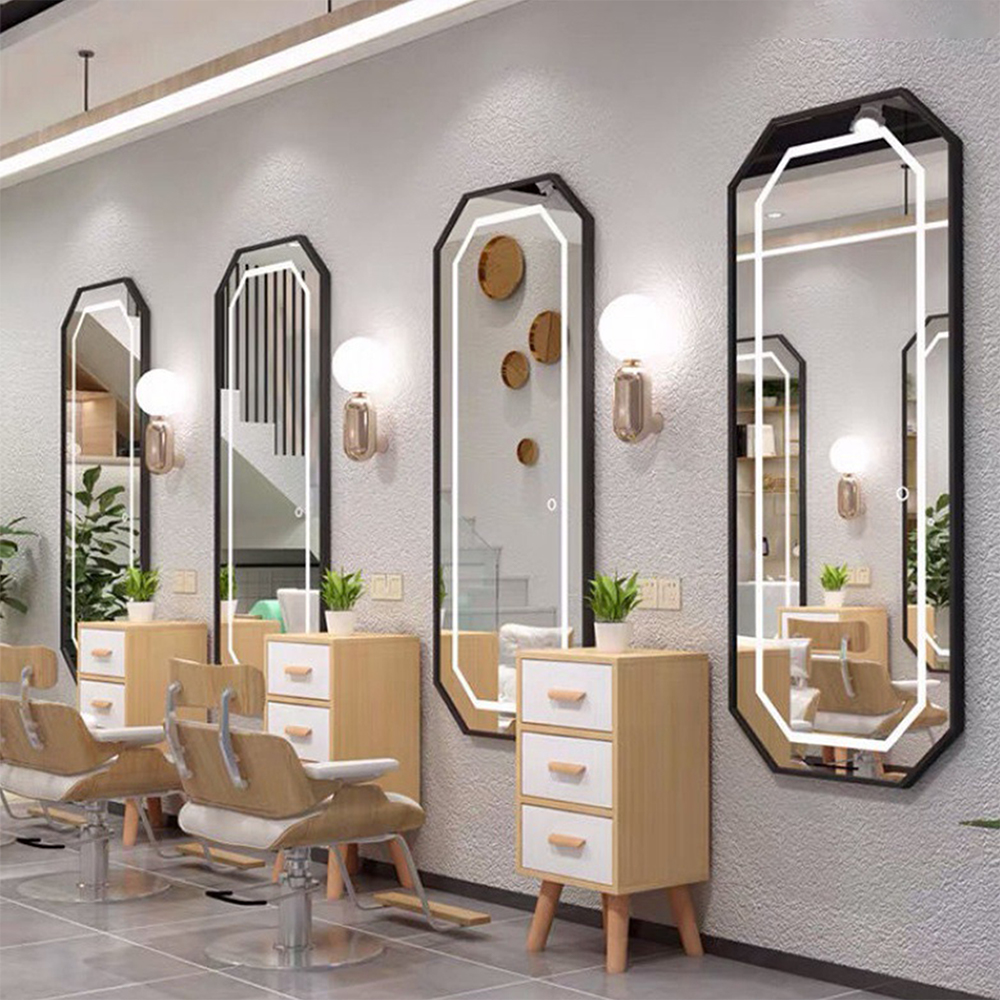 Miroir de sol de commode avec miroir de courtoisie à cadre octogonal moderne noir