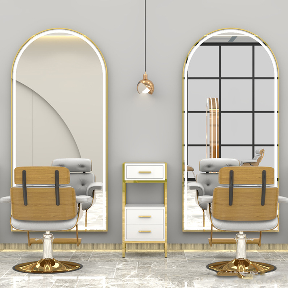 Rétro Grand Grand Long Cadre En Métal Pleine Longueur Mur Suspendu Arc Led Miroir Mural
