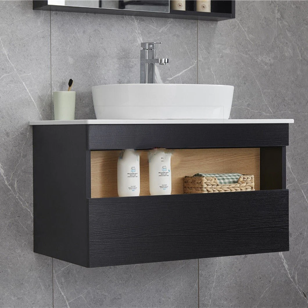 Pas cher 30 pouces coin noir petite salle de bain arche costume moderne étanche bassin en céramique armoire de toilette