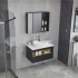 Pas cher 30 pouces coin noir petite salle de bain arche costume moderne étanche bassin en céramique armoire de toilette