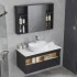 Pas cher 30 pouces coin noir petite salle de bain arche costume moderne étanche bassin en céramique armoire de toilette