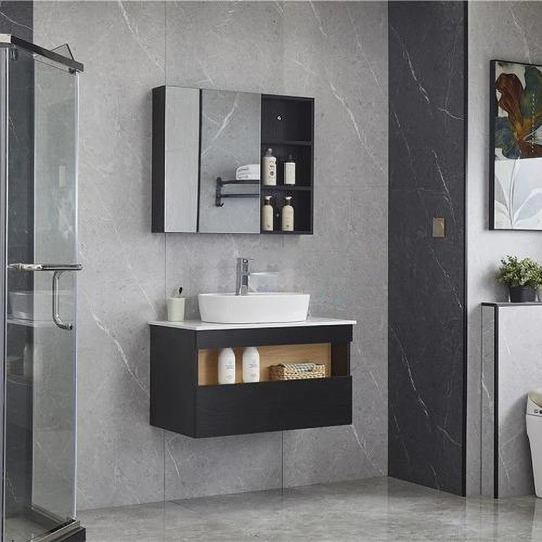 Pas cher 30 pouces coin noir petite salle de bain arche costume moderne étanche bassin en céramique armoire de toilette