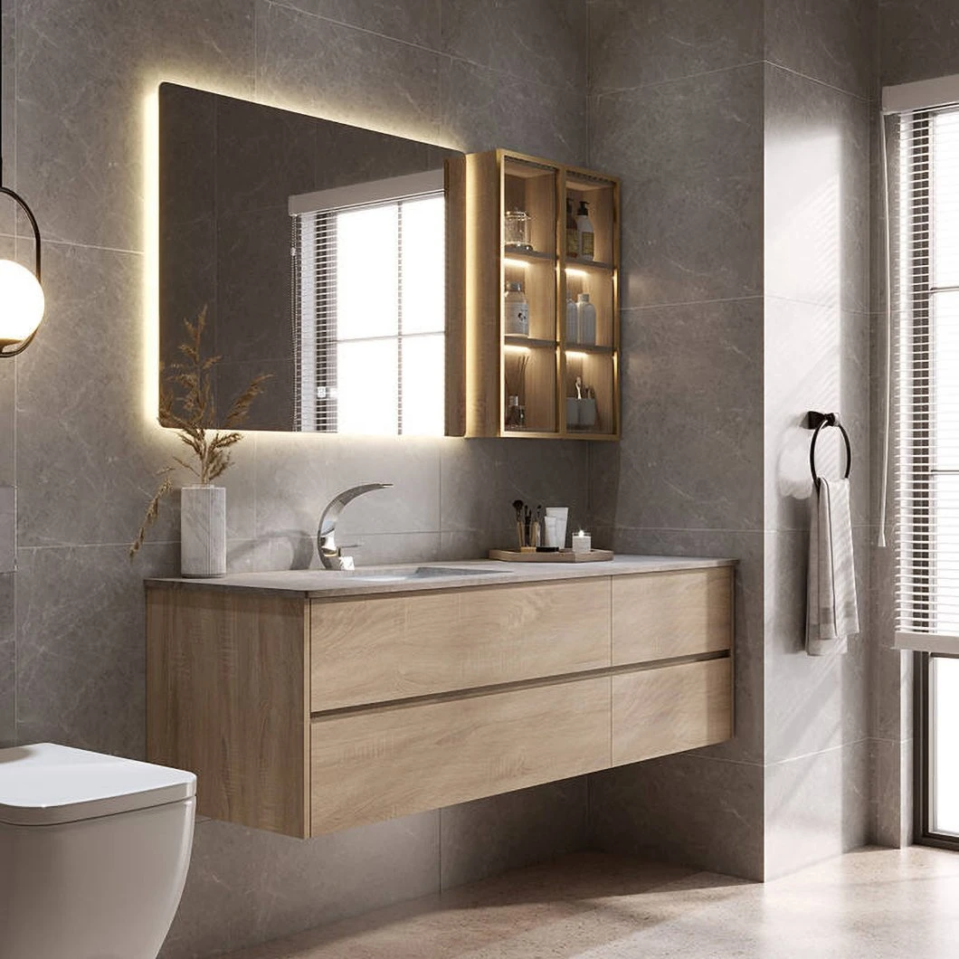 Ensemble de vanité de salle de bain bon marché personnalisé en usine LED armoire de salle de bain en bois étanche miroir LED armoire de miroir intelligente