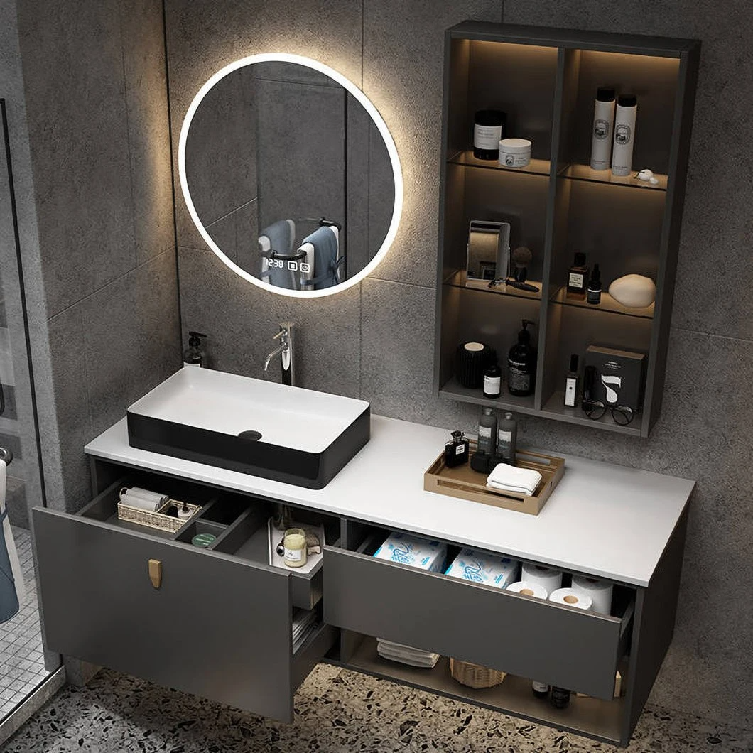 Usine Hot Seller Comptoir en marbre Armoire de salle de bains Commode Moderne Blanc Double Armoire de bassin à montage mural