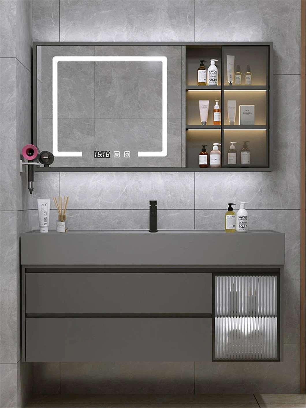 Ventes d'usine en marbre noir salle de bain étanche armoire à pharmacie meubles de salle de bain armoire lavabo pour lavage à la main