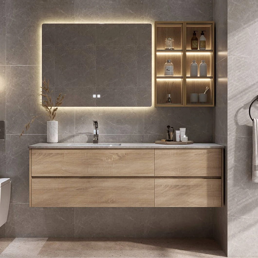 Ensemble de vanité de salle de bain bon marché personnalisé en usine LED armoire de salle de bain en bois étanche miroir LED armoire de miroir intelligente