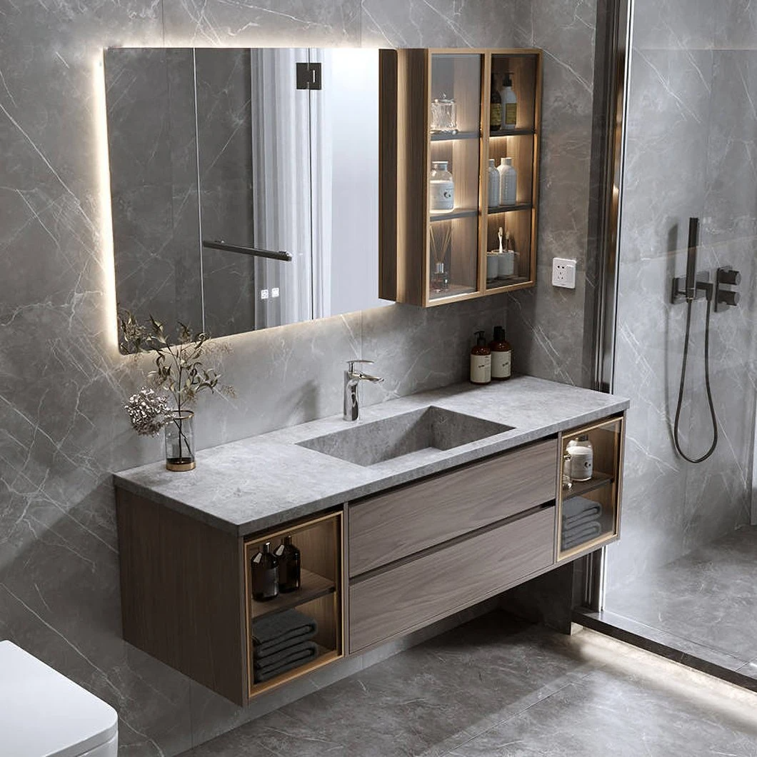 Ensemble de vanité de salle de bain bon marché personnalisé en usine LED armoire de salle de bain en bois étanche miroir LED armoire de miroir intelligente
