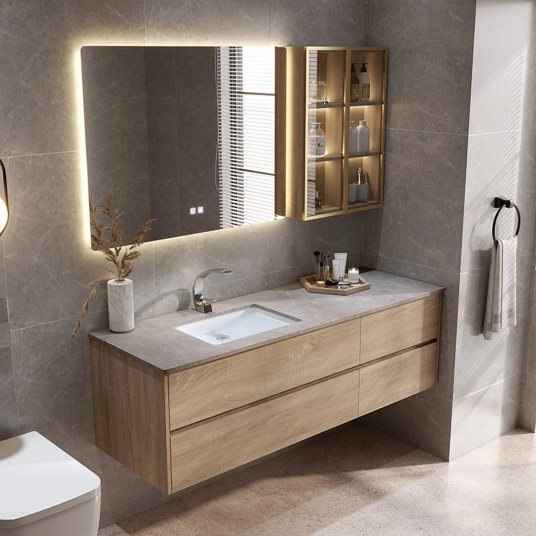 Ensemble de vanité de salle de bain bon marché personnalisé en usine LED armoire de salle de bain en bois étanche miroir LED armoire de miroir intelligente