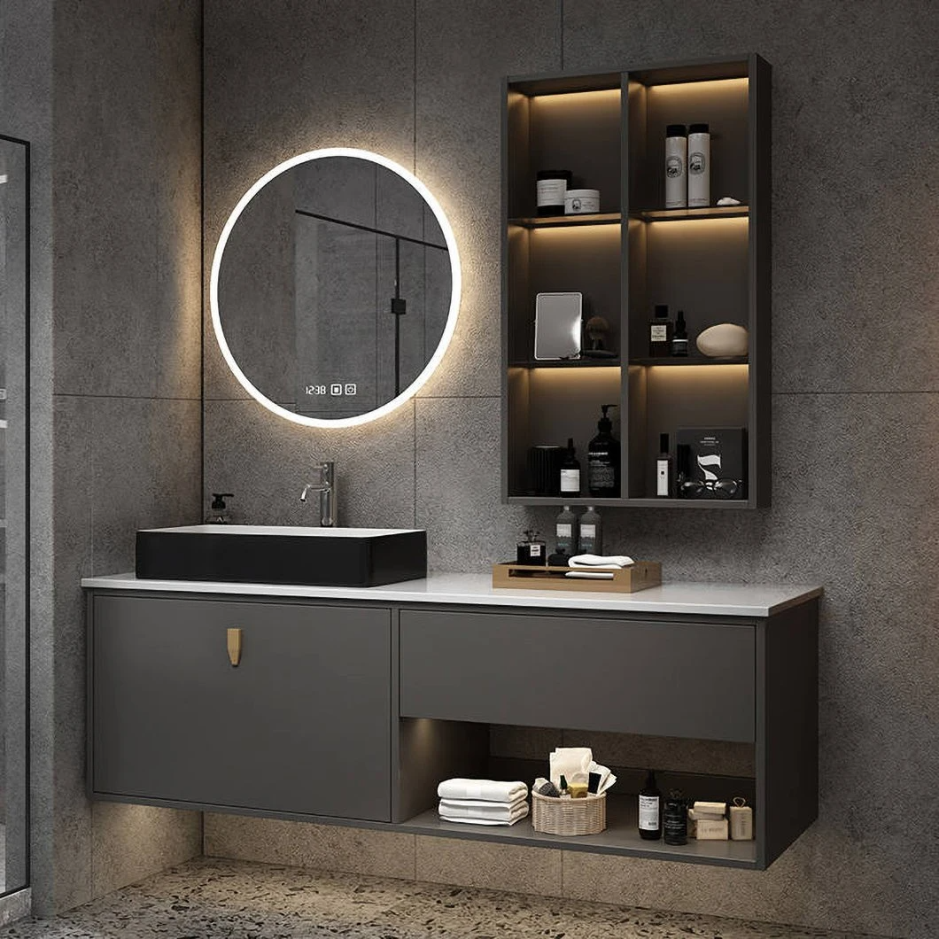 Usine Hot Seller Comptoir en marbre Armoire de salle de bains Commode Moderne Blanc Double Armoire de bassin à montage mural