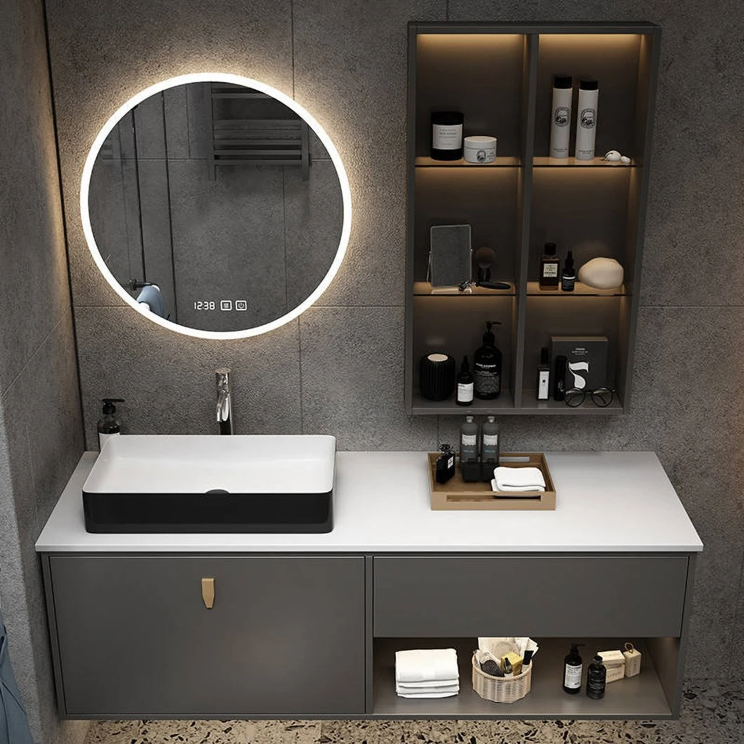 Usine Hot Seller Comptoir en marbre Armoire de salle de bains Commode Moderne Blanc Double Armoire de bassin à montage mural