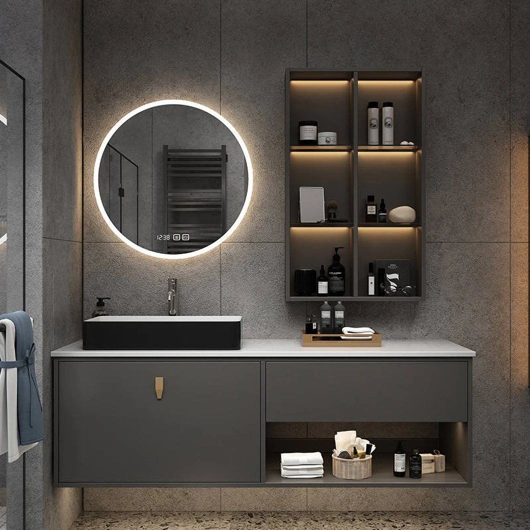 Usine Hot Seller Comptoir en marbre Armoire de salle de bains Commode Moderne Blanc Double Armoire de bassin à montage mural