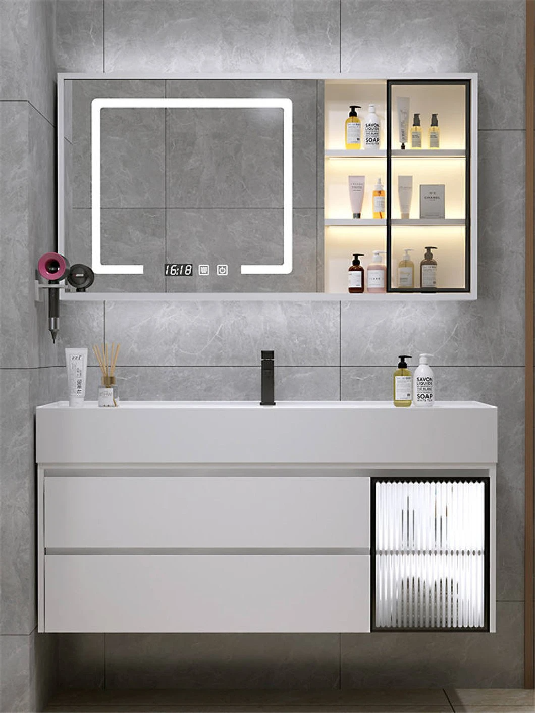 Ventes d'usine en marbre noir salle de bain étanche armoire à pharmacie meubles de salle de bain armoire lavabo pour lavage à la main