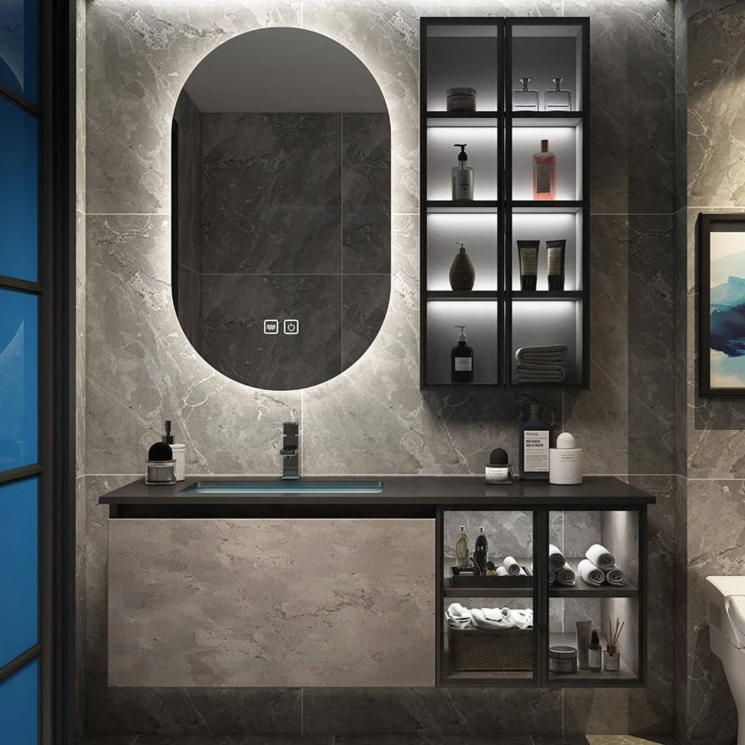 Armoire de rangement étanche en pierre d'angle de haute qualité armoire de bassin en verre pour salle de bain avec armoire à miroir intelligente