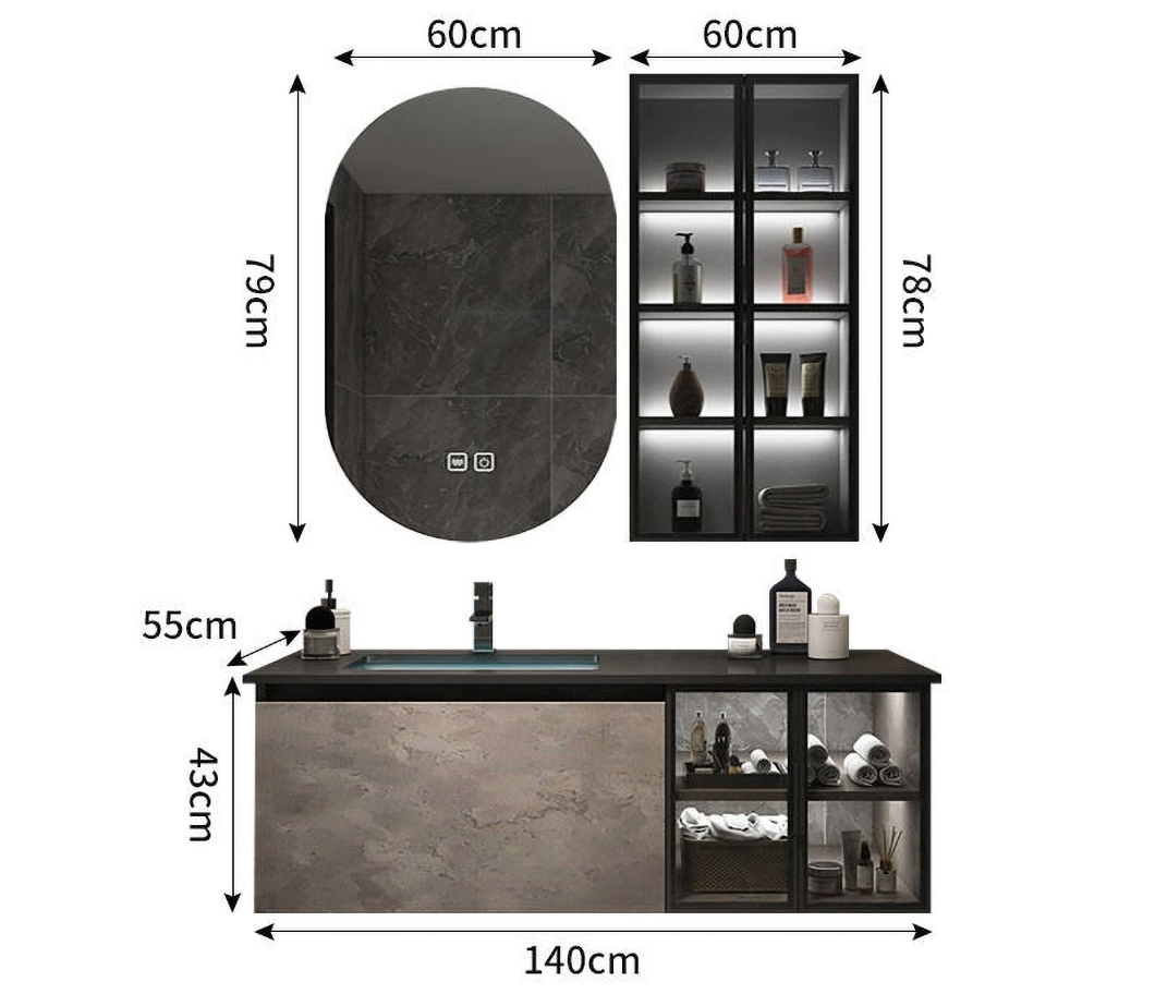 Armoire de rangement étanche en pierre d'angle de haute qualité armoire de bassin en verre pour salle de bain avec armoire à miroir intelligente
