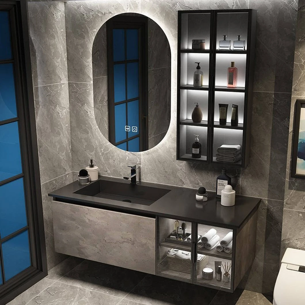 Armoire de rangement étanche en pierre d'angle de haute qualité armoire de bassin en verre pour salle de bain avec armoire à miroir intelligente
