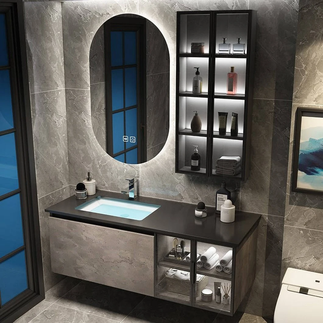 Armoire de rangement étanche en pierre d'angle de haute qualité armoire de bassin en verre pour salle de bain avec armoire à miroir intelligente