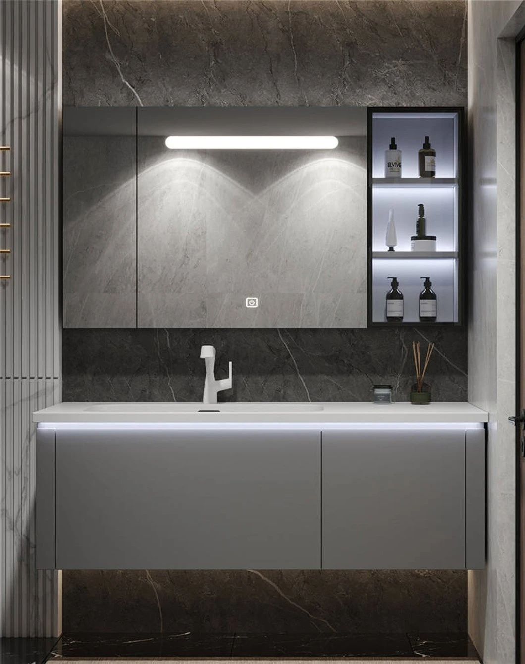 L'hôtel de salle de bains à bas prix de l'hôtel miroir de courtoisie Set Cabinet de salle de bains en marbre double moderne avec lavabo