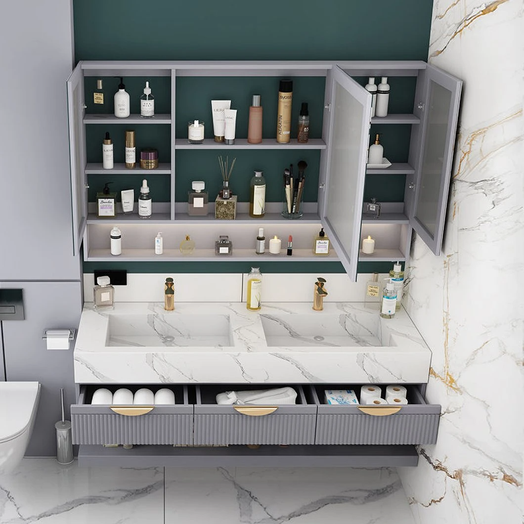 Armoire de salle de bain en aluminium avec armoire à miroir pour salle de bain en marbre de luxe