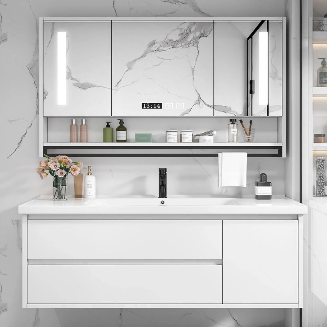 Armoire de salle de bain en aluminium avec armoire à miroir pour salle de bain en marbre de luxe