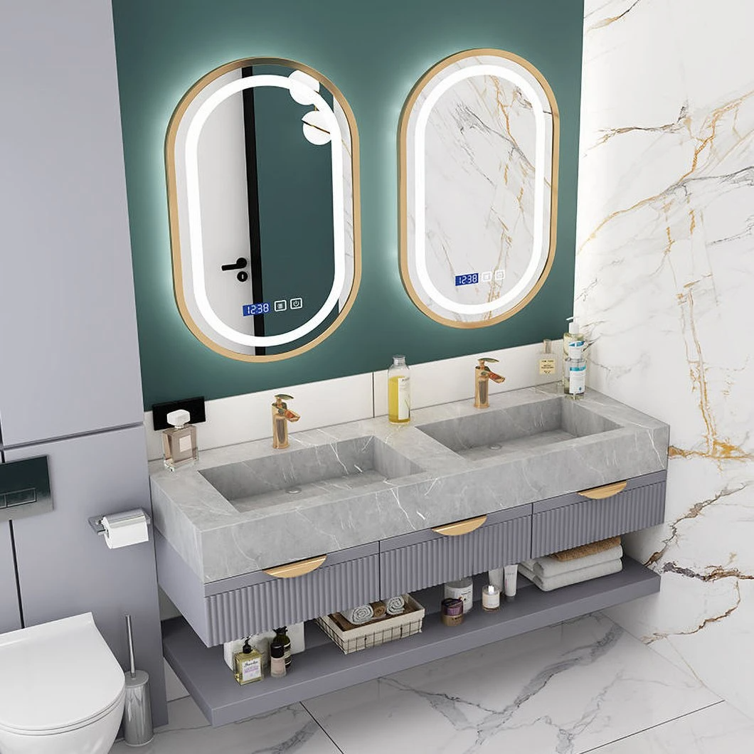 Armoire de salle de bain en aluminium avec armoire à miroir pour salle de bain en marbre de luxe