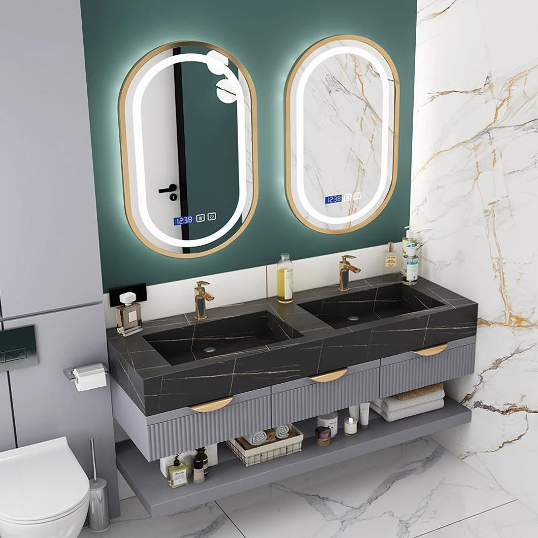 Armoire de salle de bain en aluminium avec armoire à miroir pour salle de bain en marbre de luxe