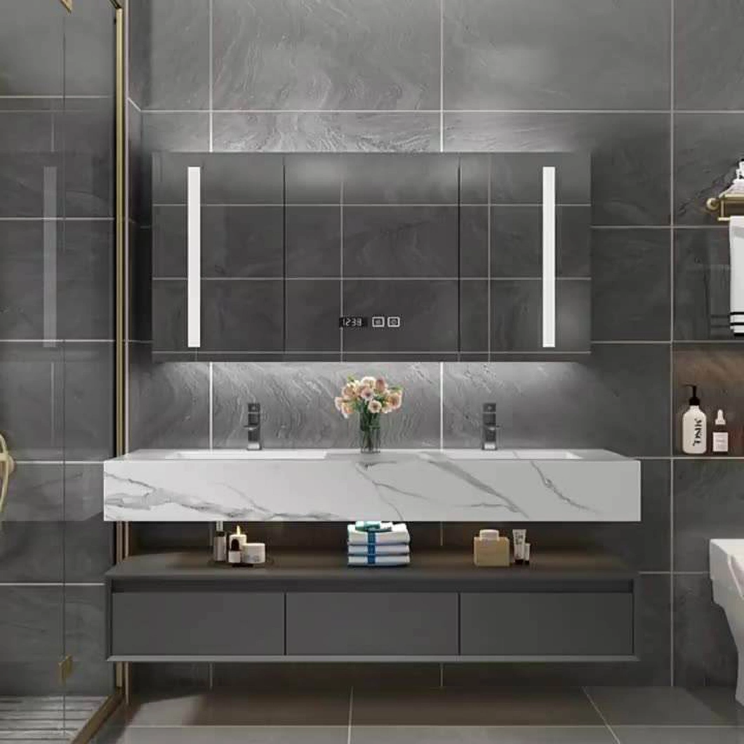 Armoire de salle de bain en aluminium avec armoire à miroir pour salle de bain en marbre de luxe