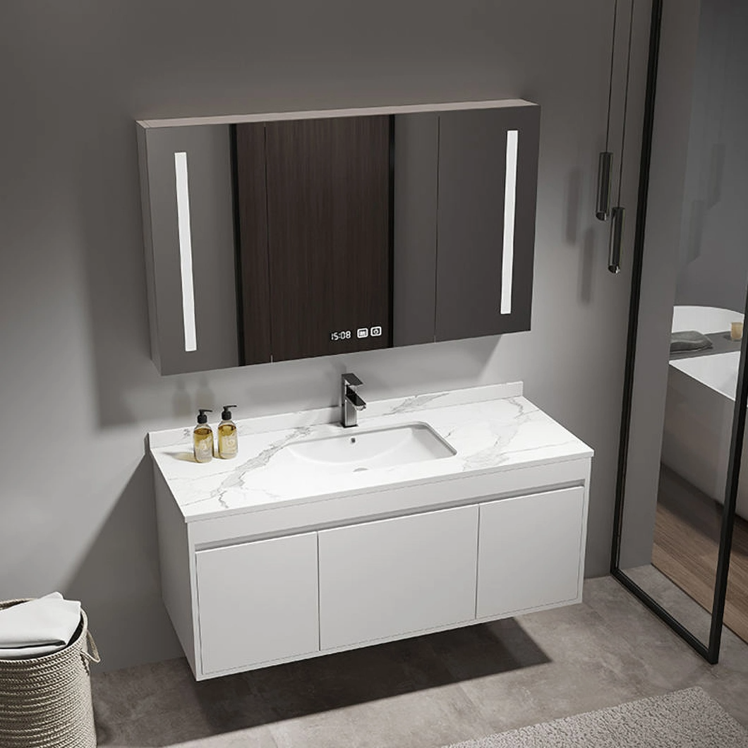 Armoire de toilette et de toilette en bois massif moderne Meubles de salle de bain noirs Armoire de salle de bain luxueuse avec armoire à miroir intelligente
