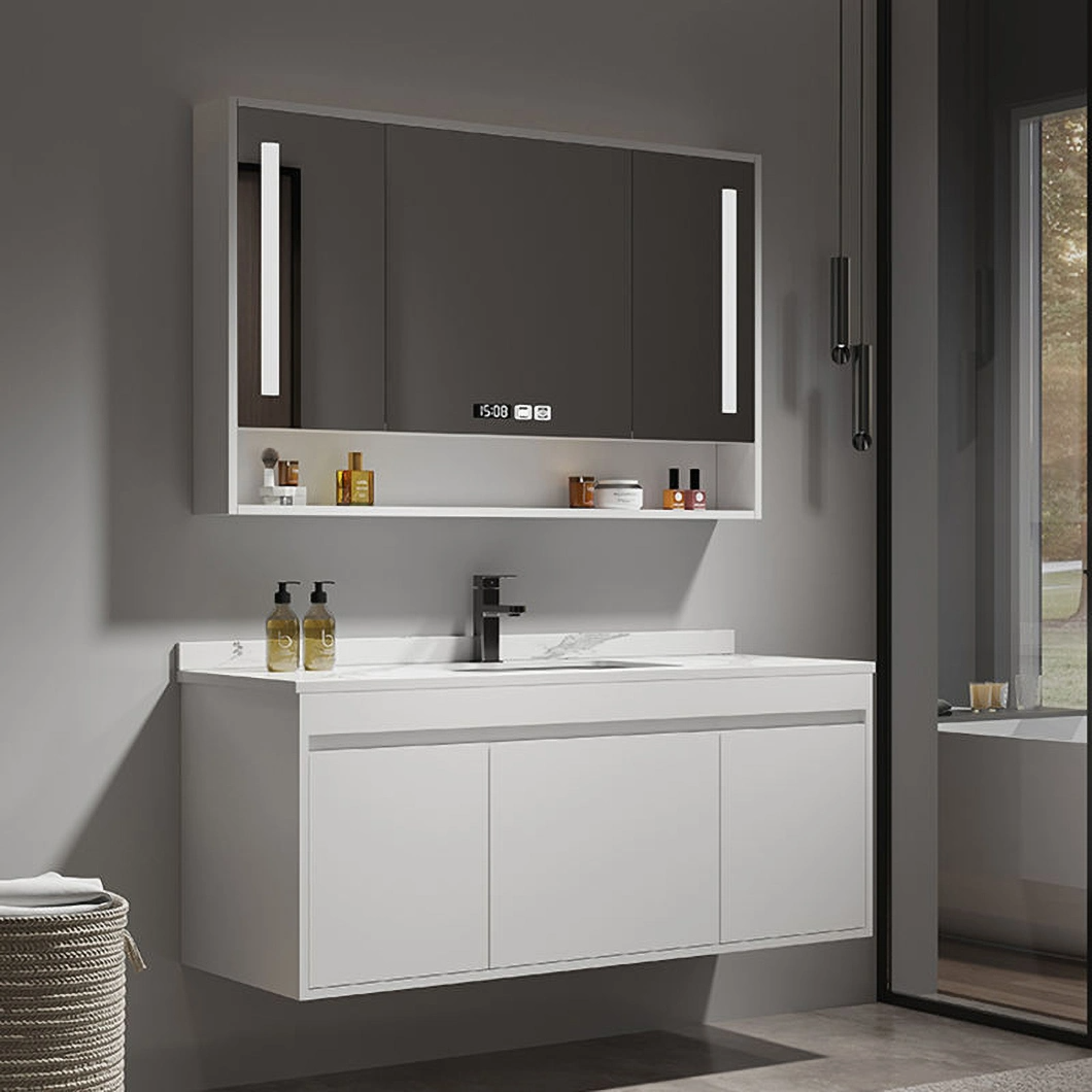 Armoire de toilette et de toilette en bois massif moderne Meubles de salle de bain noirs Armoire de salle de bain luxueuse avec armoire à miroir intelligente