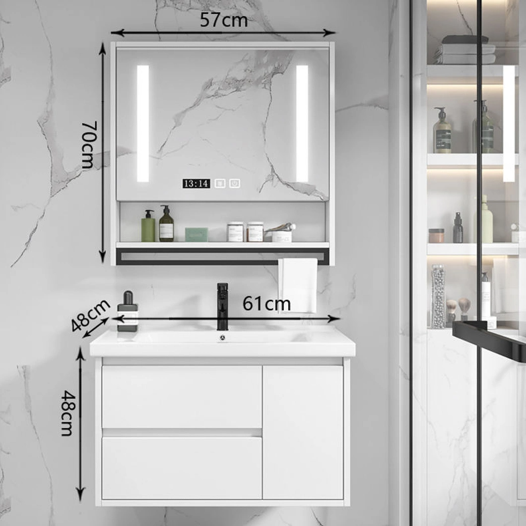 Armoire à pharmacie étanche murale blanche moderne en chêne avec armoire à miroir