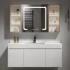 Armoire de toilette et de toilette en bois massif moderne, coin de salle de bain noir, armoire de salle de bain de luxe avec armoire à miroir