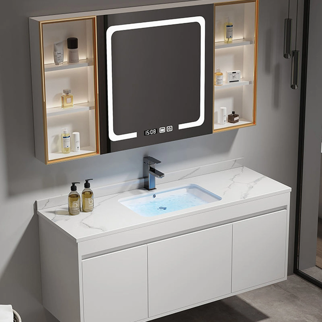 Armoire de toilette et de toilette moderne en bois massif, coin de salle de bain noir, armoire de salle de bain de luxe avec armoire à miroir