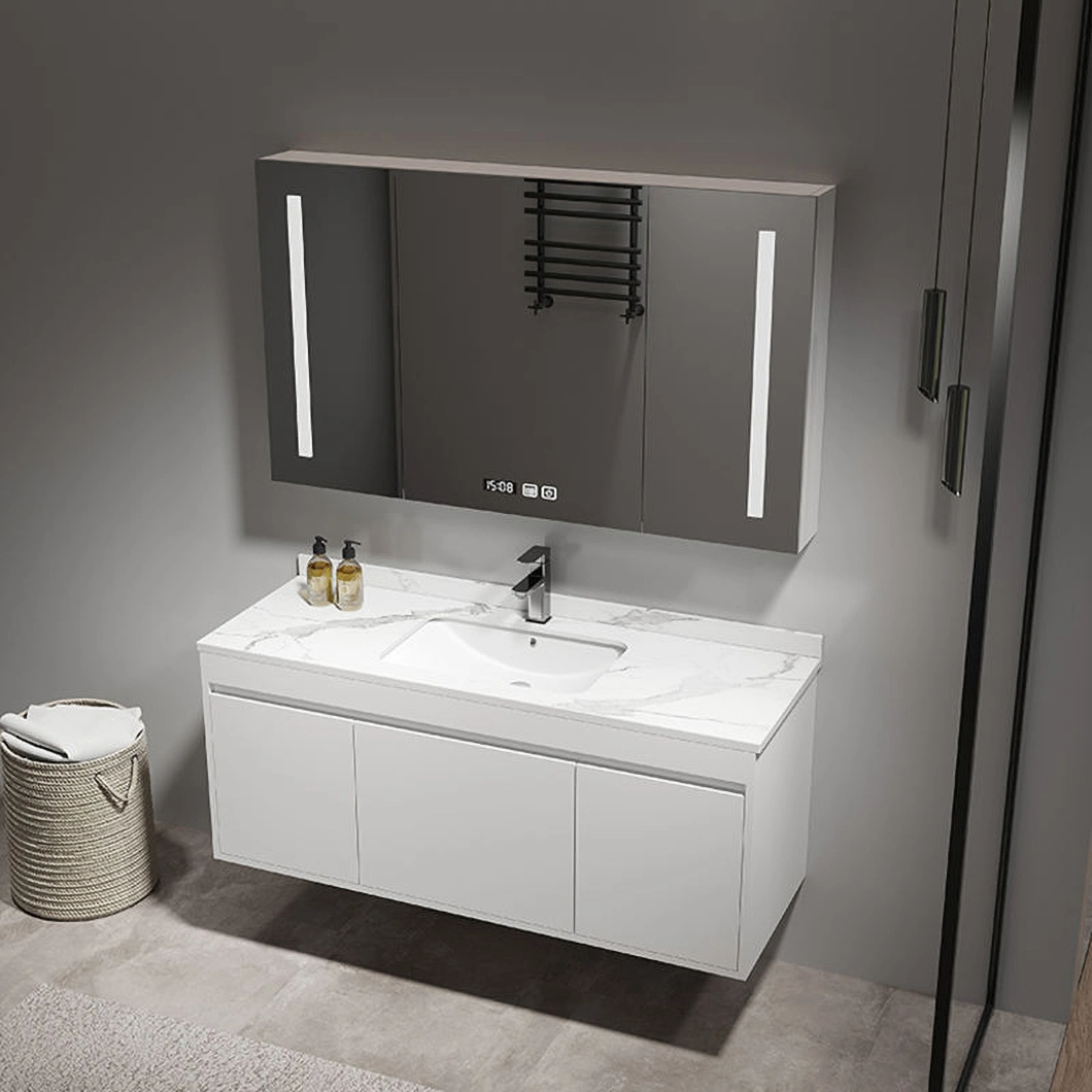 Armoire de toilette et de toilette en bois massif moderne, coin de salle de bain noir, armoire de salle de bain de luxe avec armoire à miroir