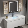 Armoire de toilette et de toilette en bois massif moderne Meubles de salle de bain noirs Armoire de salle de bain luxueuse avec armoire à miroir intelligente