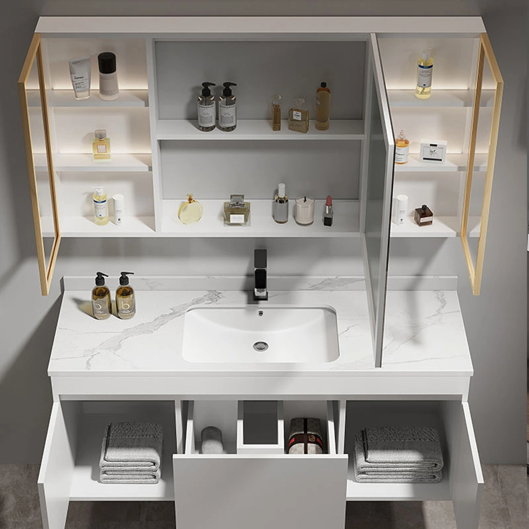 Armoire de toilette et de toilette en bois massif moderne Meubles de salle de bain noirs Armoire de salle de bain luxueuse avec armoire à miroir intelligente