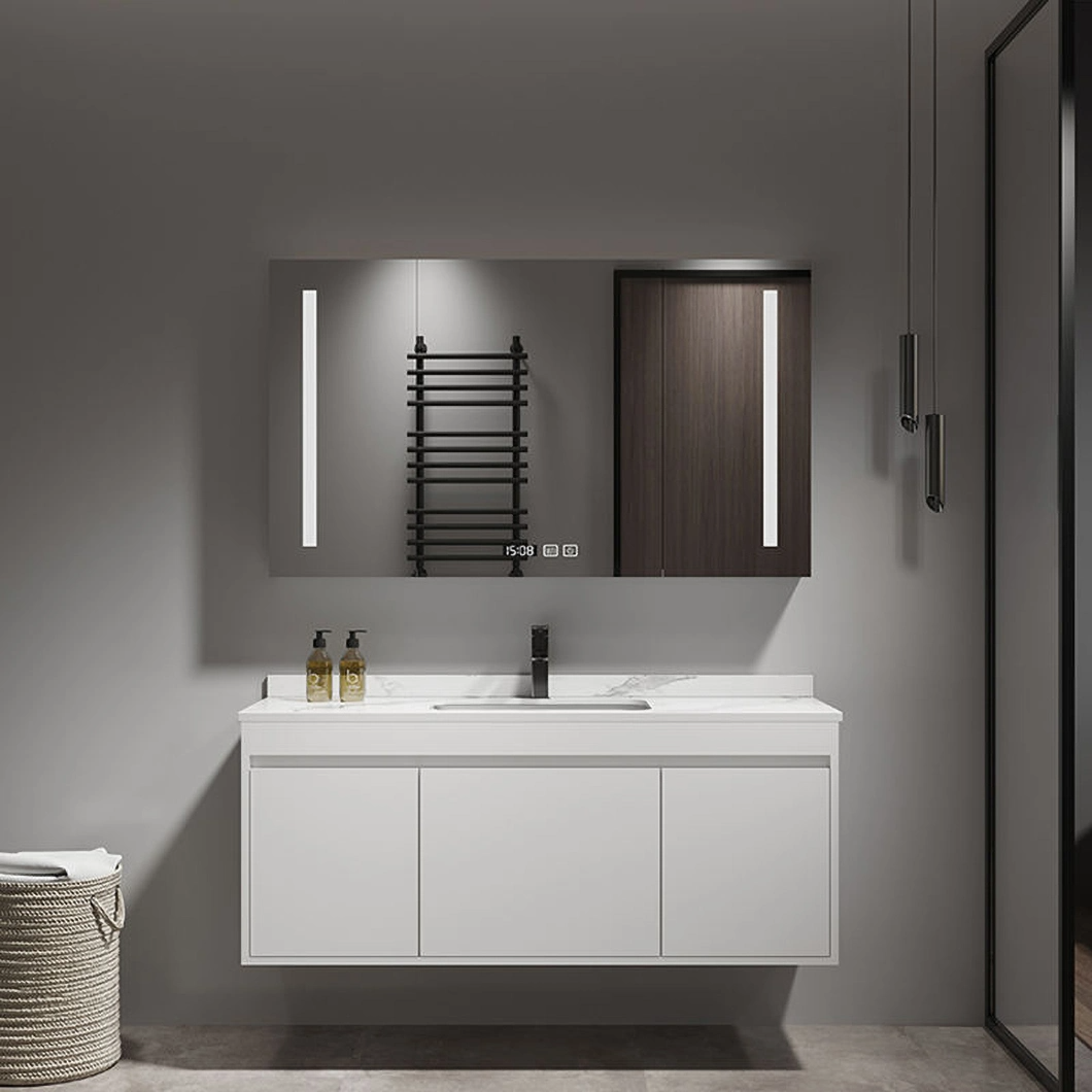 Armoire de toilette et de toilette en bois massif moderne Meubles de salle de bain noirs Armoire de salle de bain luxueuse avec armoire à miroir intelligente