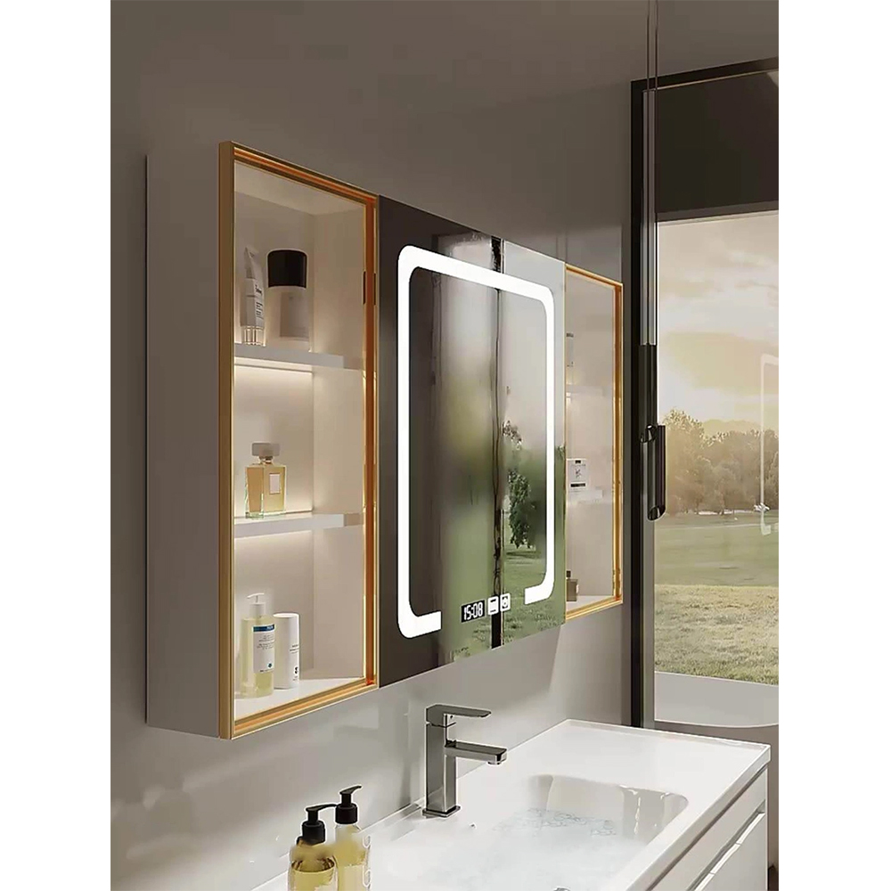 Armoire de toilette et de toilette en bois massif moderne Meubles de salle de bain noirs Armoire de salle de bain luxueuse avec armoire à miroir intelligente