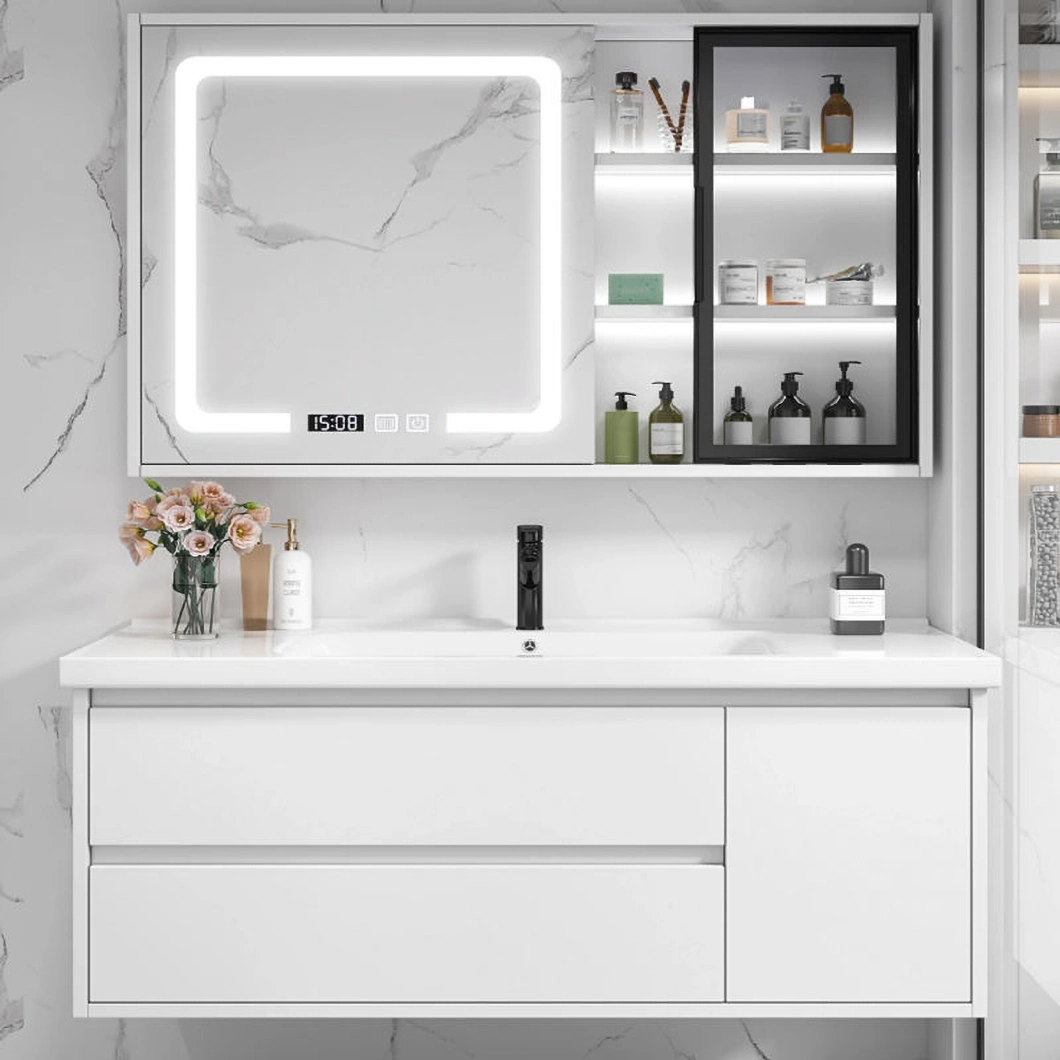 Armoire à pharmacie étanche murale blanche moderne en chêne avec armoire à miroir