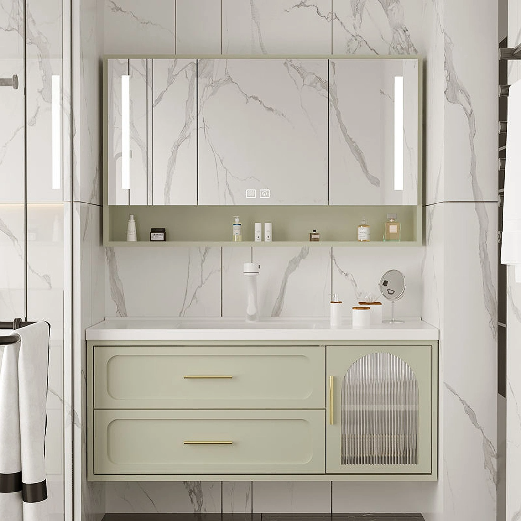 Armoire de salle de bain de luxe contemporaine ensemble vanité en verre de salle de bain fixée au mur avec armoire à miroir