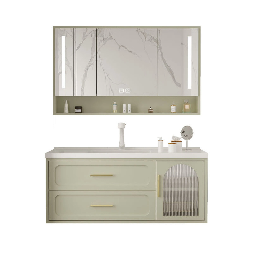 Armoire de salle de bain de luxe contemporaine ensemble vanité en verre de salle de bain fixée au mur avec armoire à miroir