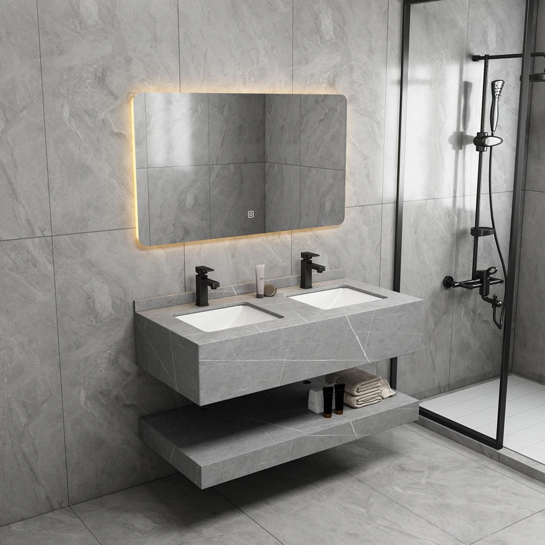 Organisateur d'angle en marbre moderne Ensemble de vanité de salle de bain Vanité de salle de bain Armoire de salle de bain étanche