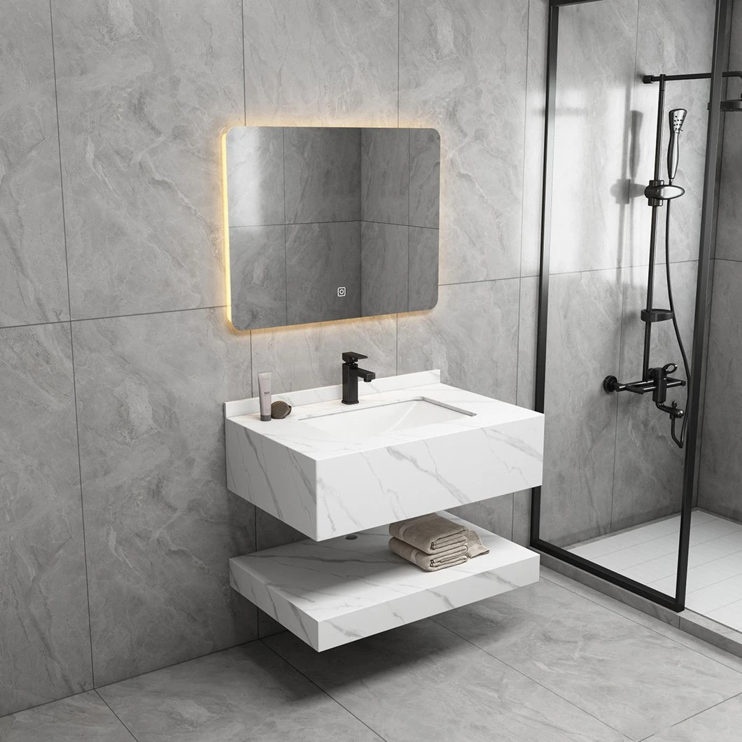 Organisateur d'angle en marbre moderne Ensemble de vanité de salle de bain Vanité de salle de bain Armoire de salle de bain étanche