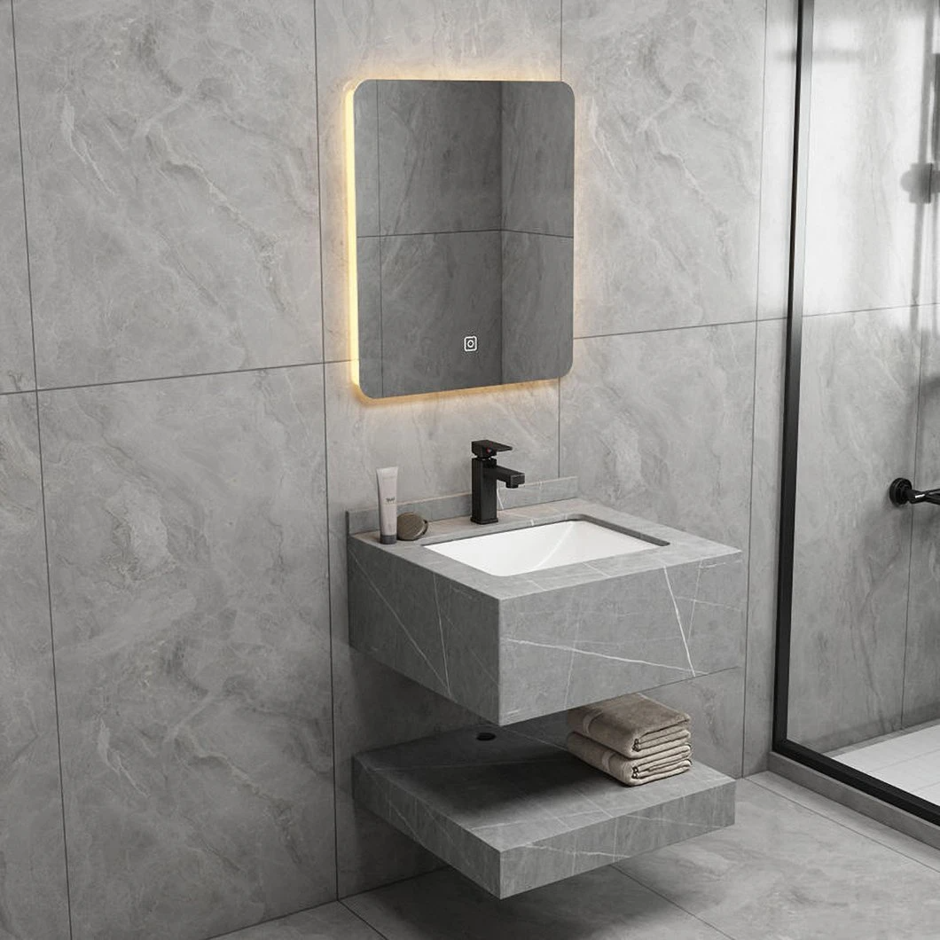 Organisateur d'angle en marbre moderne Ensemble de vanité de salle de bain Vanité de salle de bain Armoire de salle de bain étanche