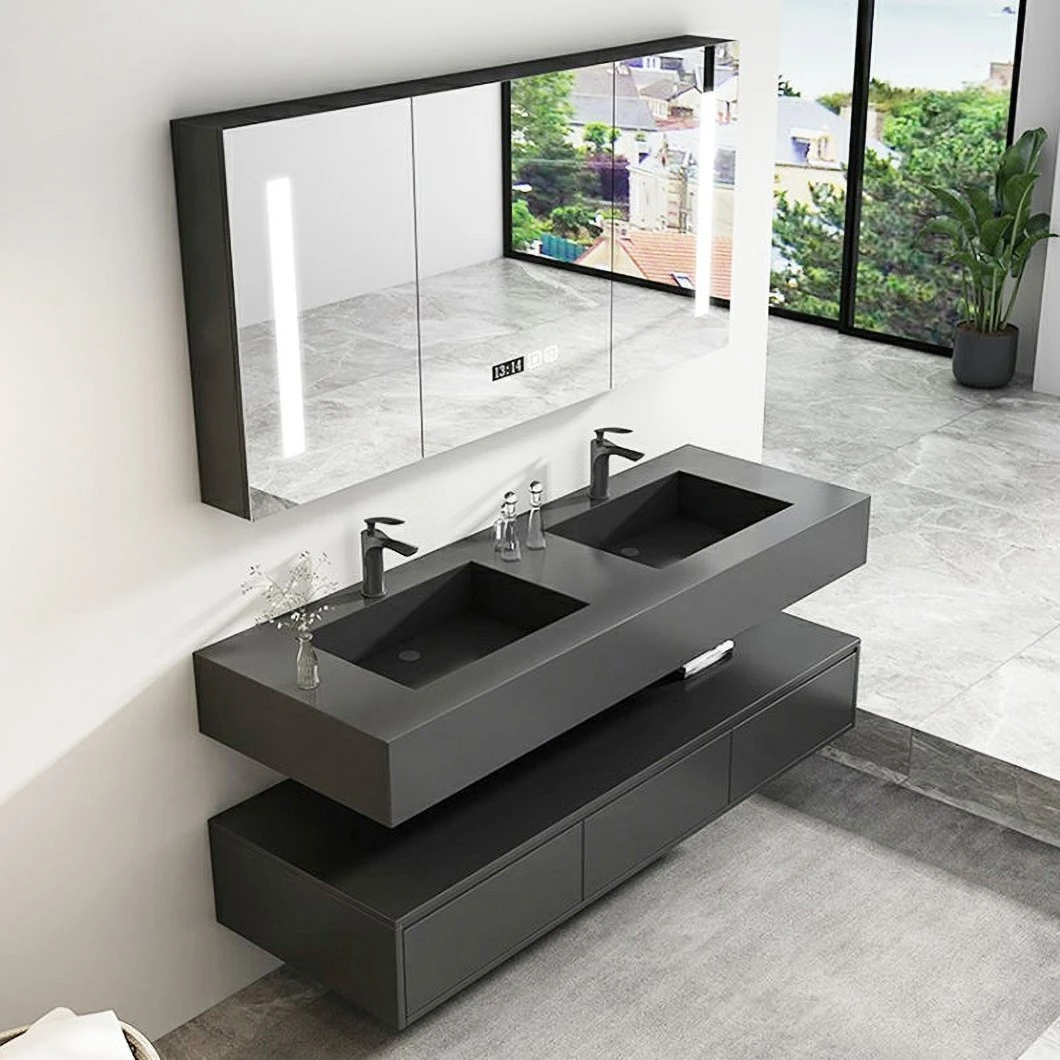 Équipement de salle de bain Tiroir de rangement Luxe en bois massif et marbre de Carrare Laque blanche Vanité de salle de bain Armoire de lavabo étanche