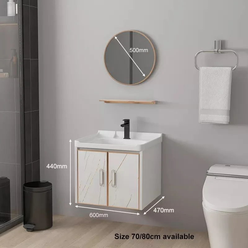 Imperméable à l'eau moderne miroir montage mural en aluminium armoire petite vanité ensemble vanités de salle de bain avec évier