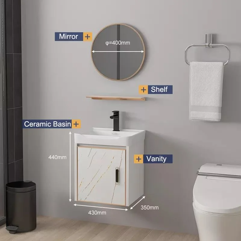 Imperméable à l'eau moderne miroir montage mural en aluminium armoire petite vanité ensemble vanités de salle de bain avec évier