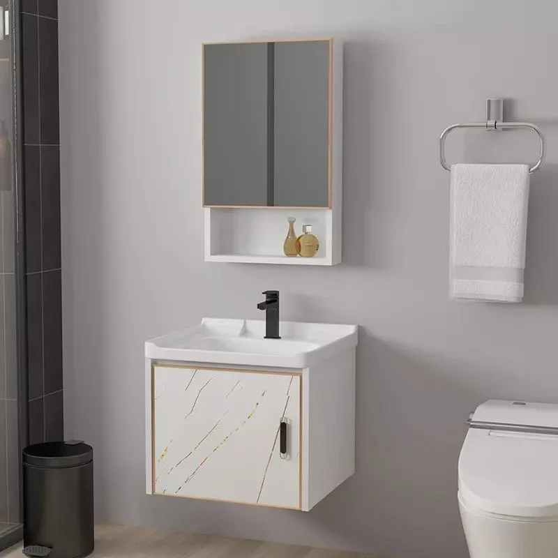Imperméable à l'eau moderne miroir montage mural en aluminium armoire petite vanité ensemble vanités de salle de bain avec évier