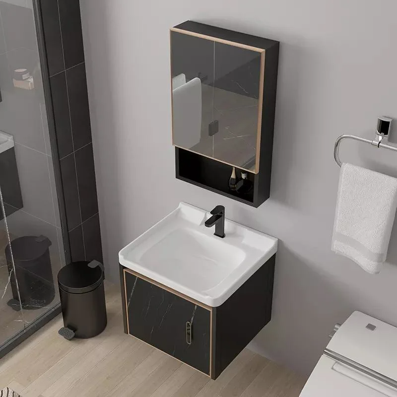 Imperméable à l'eau moderne miroir montage mural en aluminium armoire petite vanité ensemble vanités de salle de bain avec évier