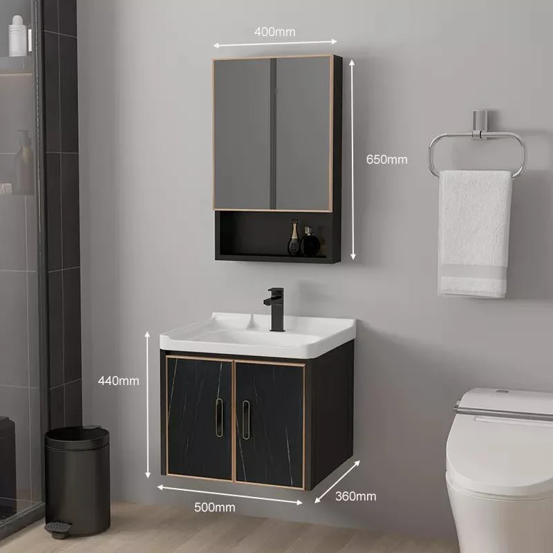 Imperméable à l'eau moderne miroir montage mural en aluminium armoire petite vanité ensemble vanités de salle de bain avec évier
