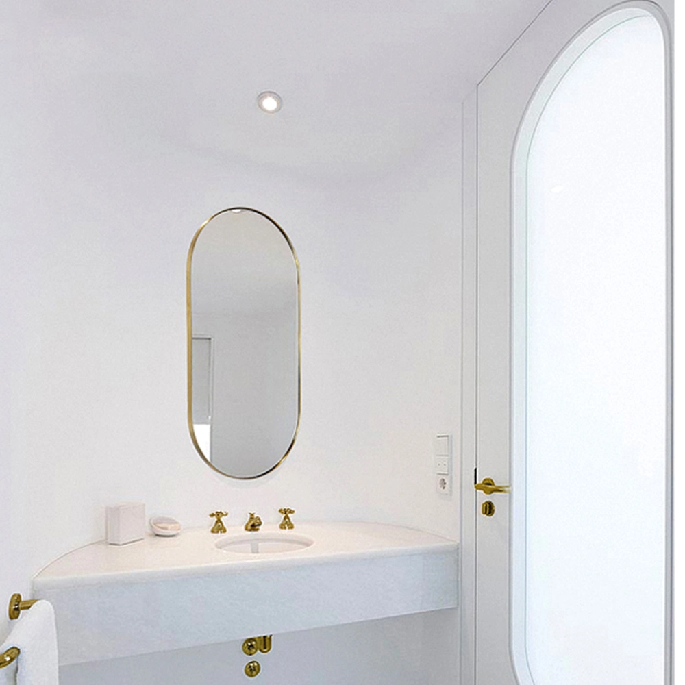 Miroir de courtoisie fixé au mur de salle de bains ovale en verre de maquillage simple face en métal adapté aux besoins du client