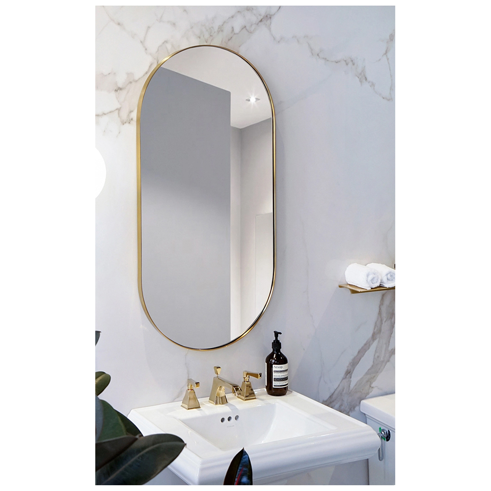 Miroir de courtoisie fixé au mur de salle de bains ovale en verre de maquillage simple face en métal adapté aux besoins du client